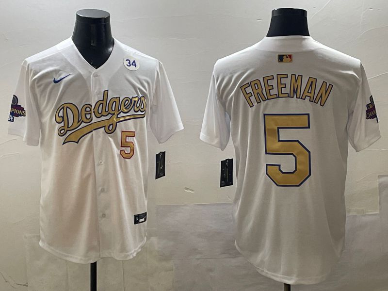 Men Los Angeles Dodgers #5 Freeman White Gold Game 2025 Nike MLB Jersey style 3282